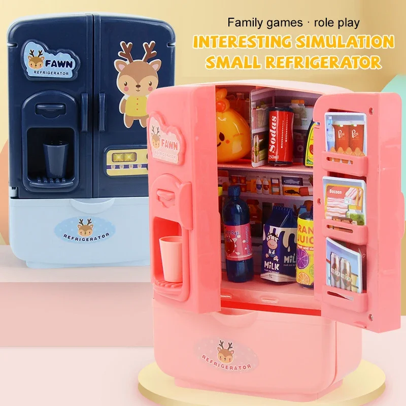 Simulation Mini Refrigerator Children Play House Kitchen Toys Set Double Door Refrigerator Household Appliances Education Game