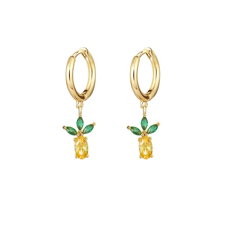 Wholesale Pendientes Plata Fruit Pendant Drop Earrings Women Zircon Piercing Earring Pineapple Jewelry Brincos Fruits Earrings