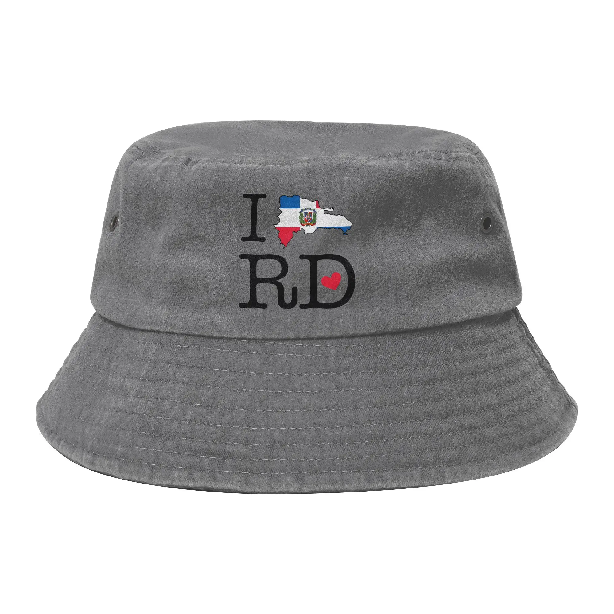 I LOVE RD Dominican Republic Cotton Bucket Hat For Women Men Washed Distressed Fisherman Cap Beach Vacation Getaway Headwear