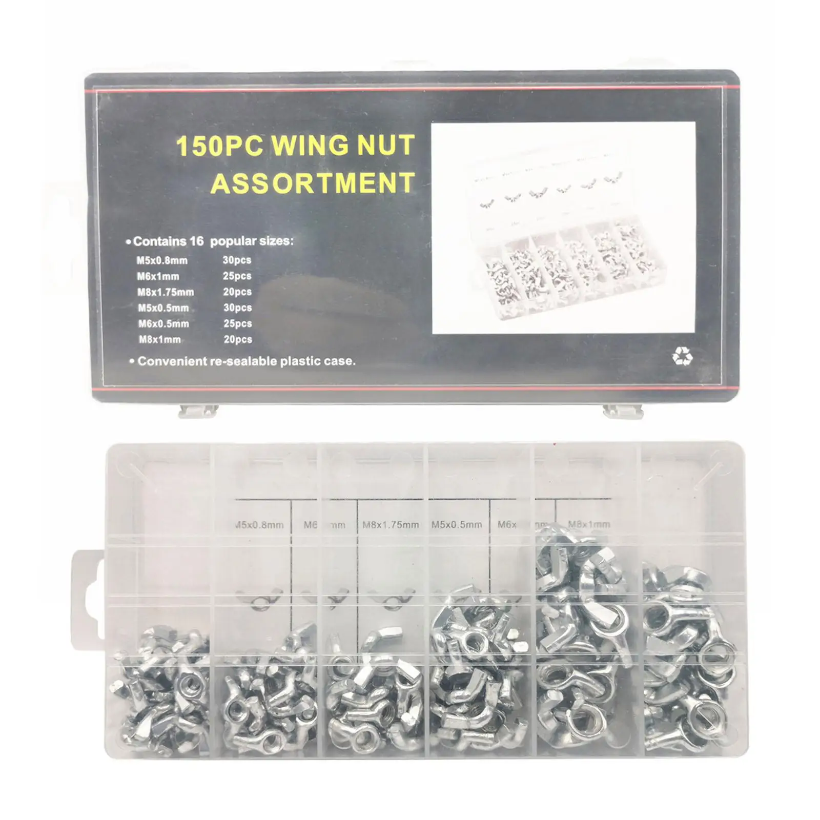 150Pcs Butterfly Wing Nuts with Box Ear Butterfly Nut Silver