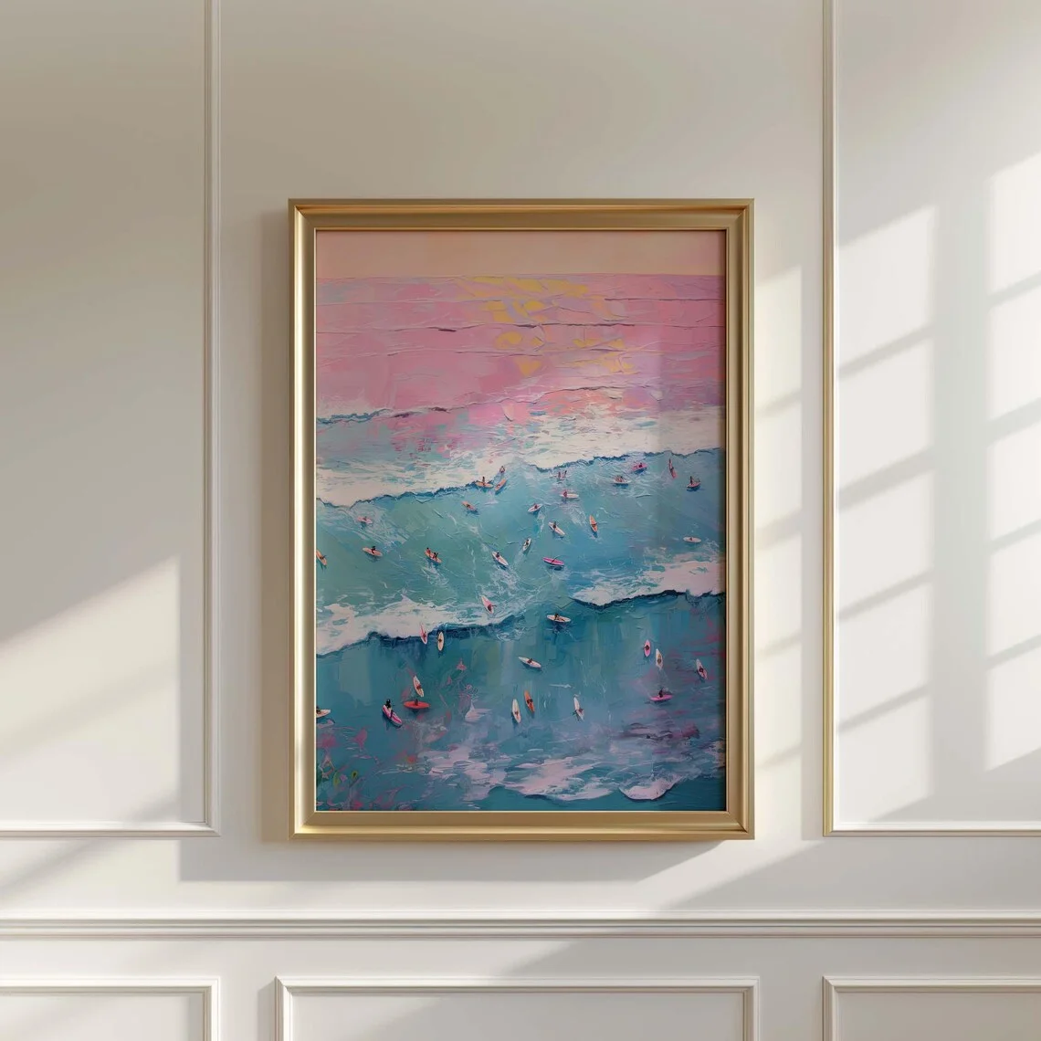 Pink & Blue Ocean Print | Aerial Surfing Art, Girly Beach Decor