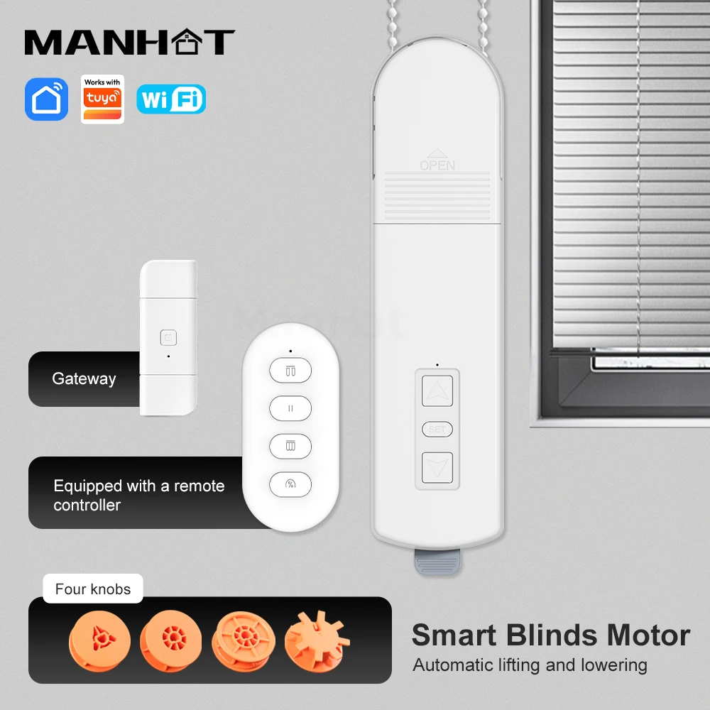 MANHOT WiFi Newest Smart Blinds Motor Motorized Chain Roller Blind Shade Shutter Drive Curtain Motor Work With Tuya Alexa