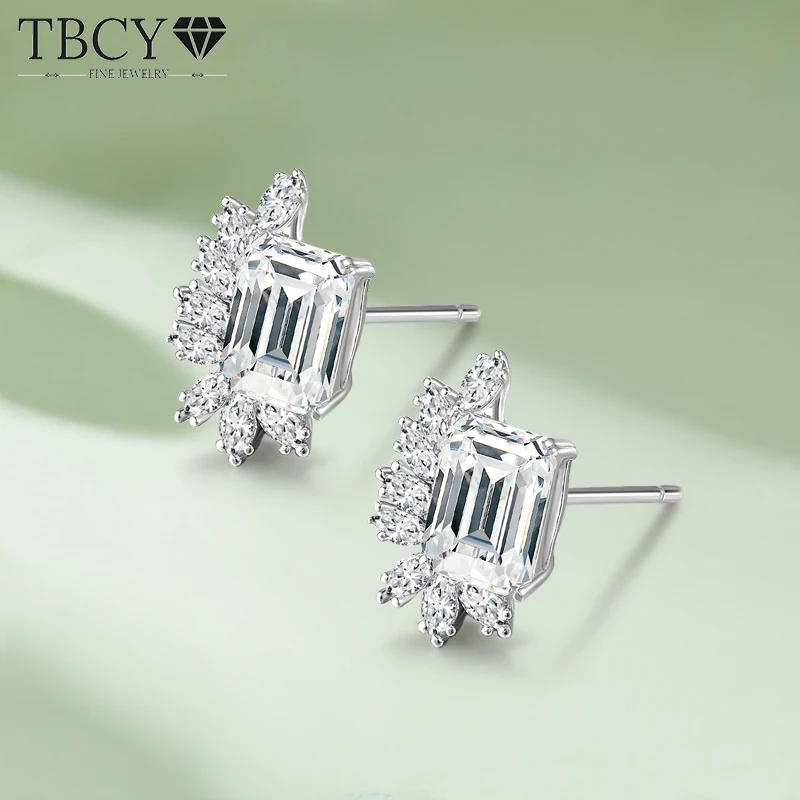 

TBCYD 5x7mm 1CT Emerald Cut D Color VVS1 Moissanite Stud Earrings For Women GRA Certified S925 Silver Diamond Ear Studs Jewelry