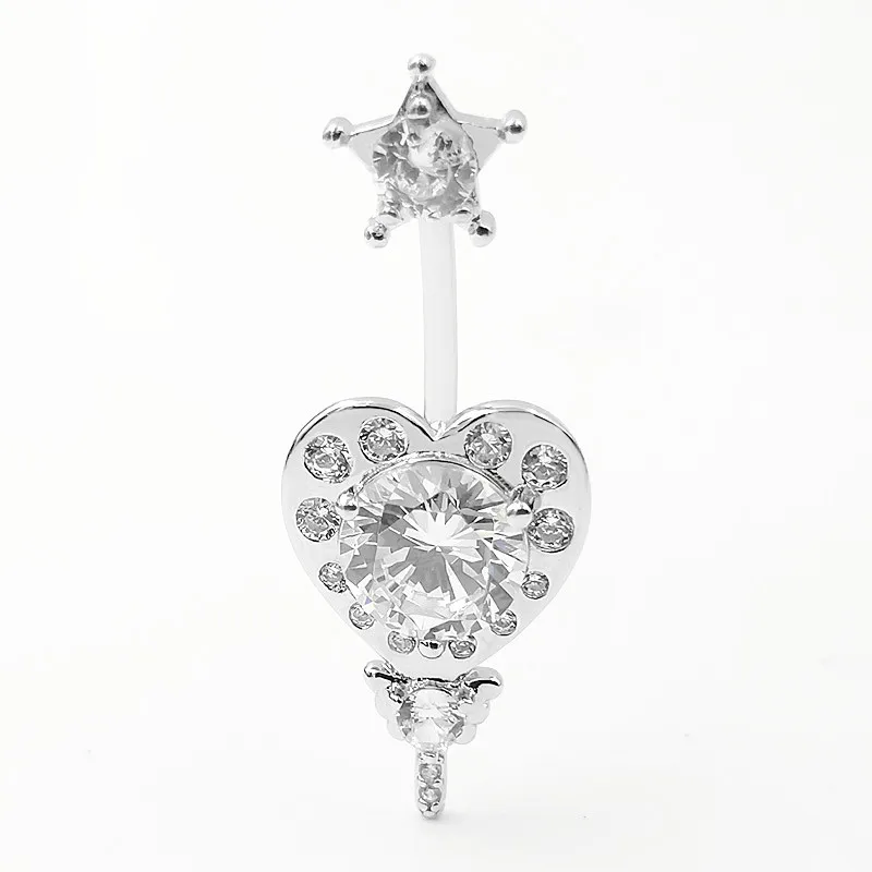 

S925 Silver Star Heart CZ Belly Ring - European Piercing Jewelry - Cross-border Factory Wholesale