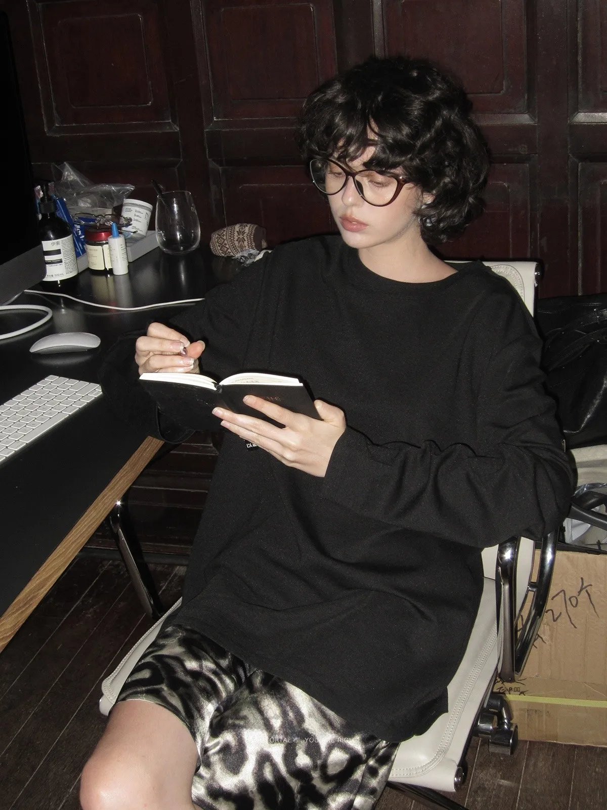 

Molin Tee-acetate mat Early Autumn round Ne Wool Loose Casual Long Sve T-irt Top Korean Sle Commute ...