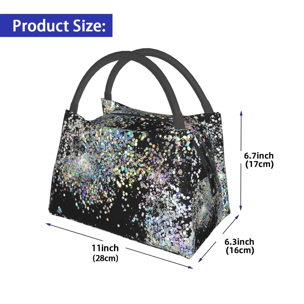 Black And Multicolor Sequins Faux Insulated Lunch Bag for Women Children Portable Food Boxes Thermal Lunch Box Tote