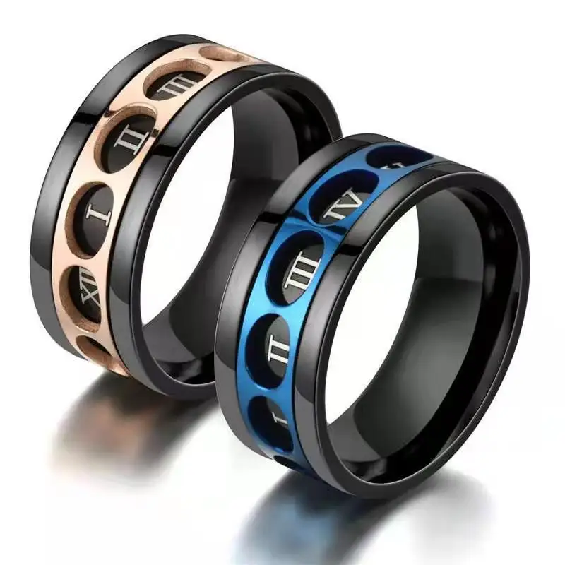 Anxiety Fidget Spinner Rotating Ring For Men Women Stainless Steel Roman Numbers Stylish Punk Spinning Anti Stress Rings Jewelry