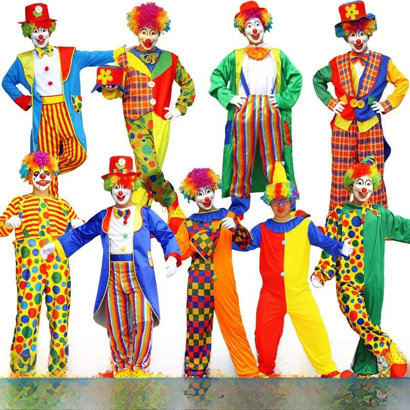 Adult Halloween Clown Costume Unisex Festival Performance Stage Show Outfit Polyester Material Funny Clown Party Clothes