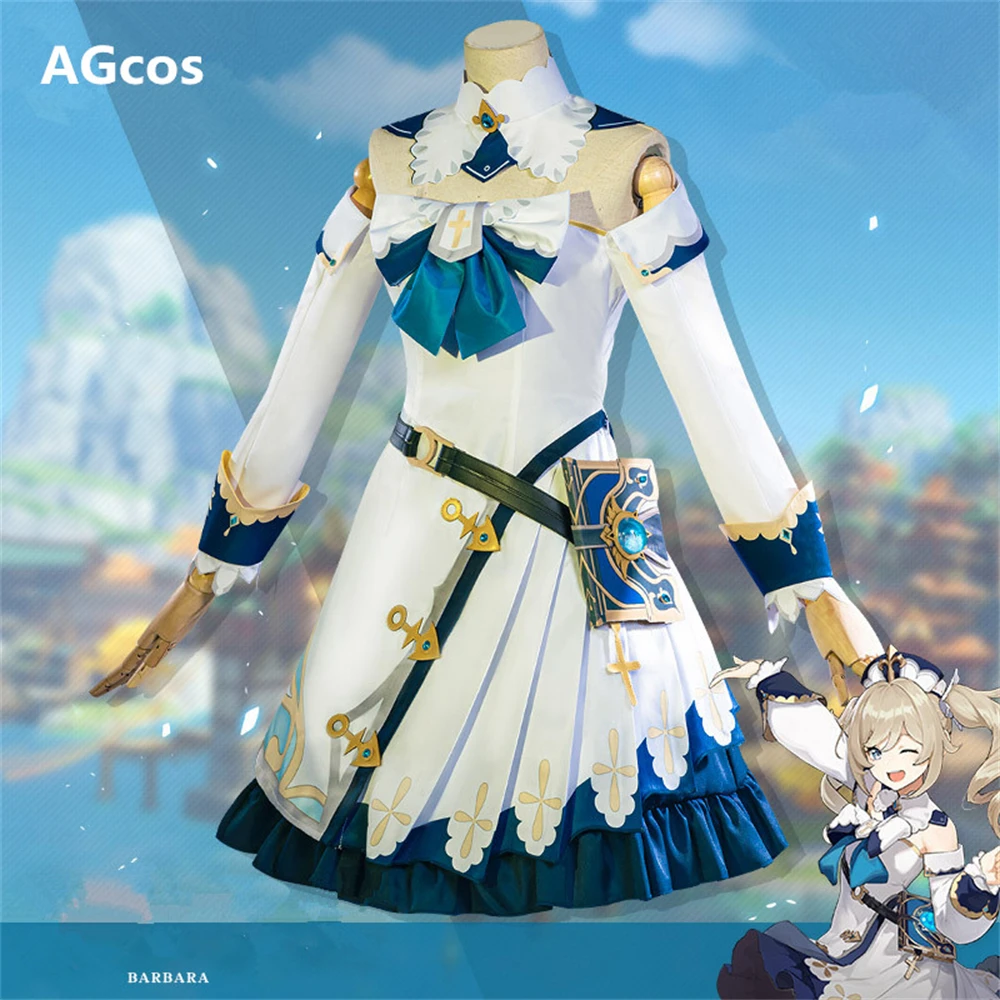 

AGCOS In Stock Game Genshin Impact Barbara Cosplay Costume Girl Christmas Cosplay Lovely Dress Costumes