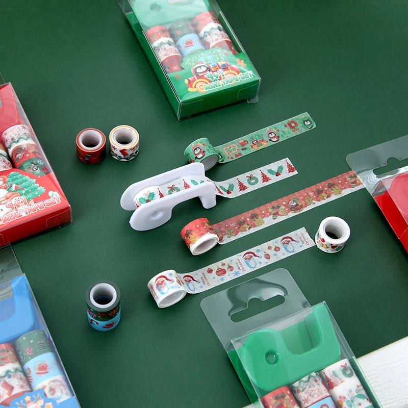 1 กล่องคริสต์มาส Washi เทป DIY Scrapbooking Journal บัญชีมือสติกเกอร์เครื่องเขียนของเล่นเด็กคริสต์มาสของขวัญ