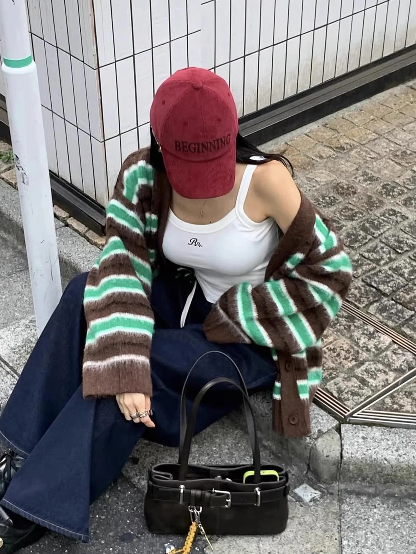 

Винтажный полосатый зеленый вязаный кардиган с цветными блоками, женский новый свободный крой, мягкое удобное синее вязаное пальто, топы на осень, корейский