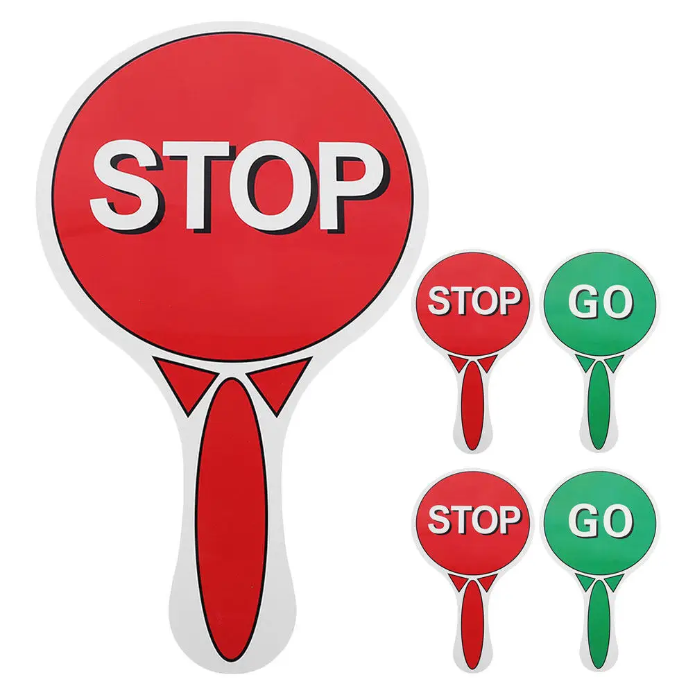 5Pcs Handheld Traffic Safety Signs Set Double Sided Display Red Green Lightweight for Kids Classroom Games Role Playing