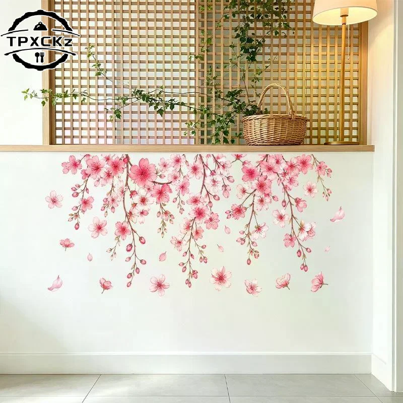 Pink Cherry Blossom Wall Stickers Self Adhesive Waterproof Perfect For Living Room Bedroom Home Decor