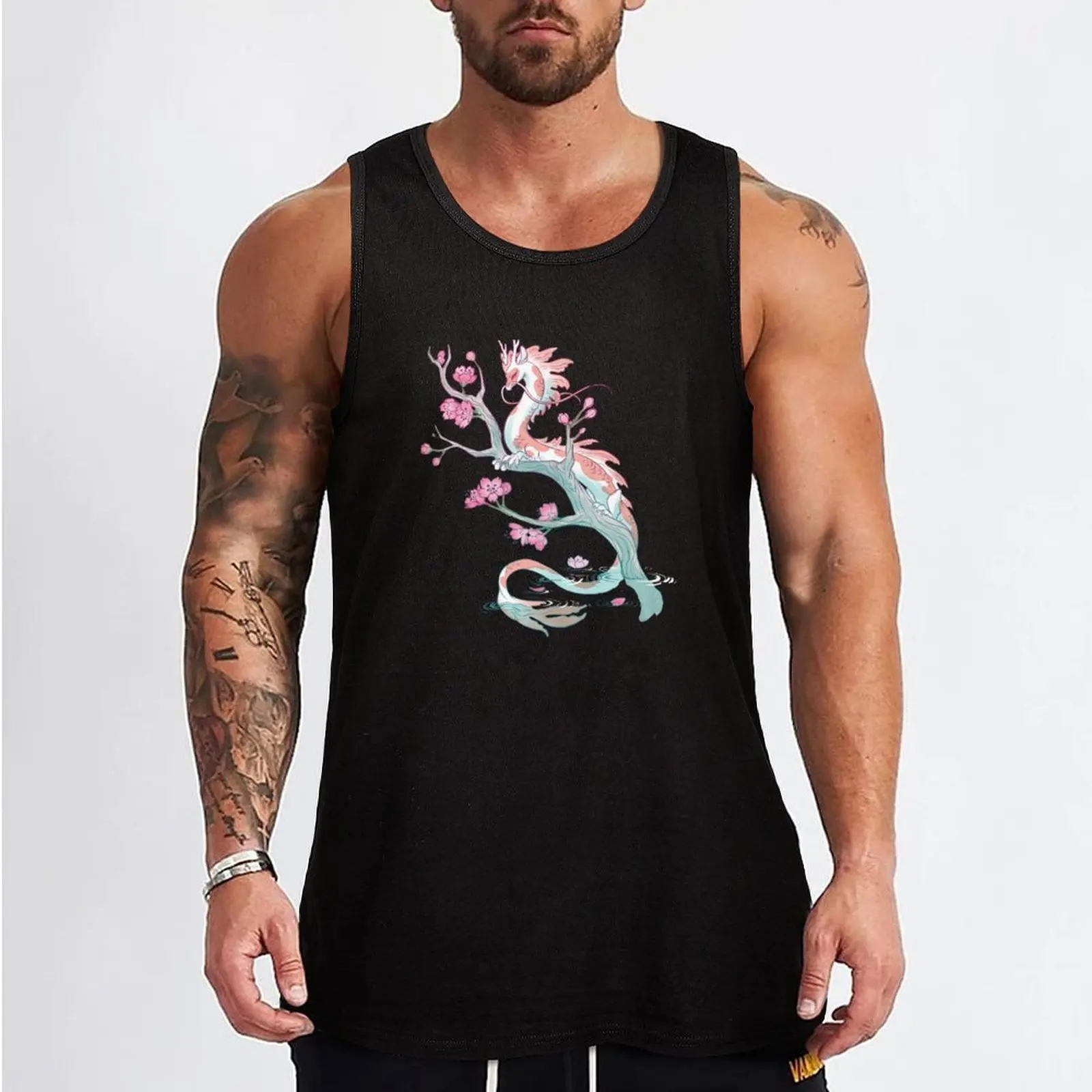 Koi Dragon Serene Sakura Tank Top Sports shirt man man sexy?costume T-shirt for fitness vest for men