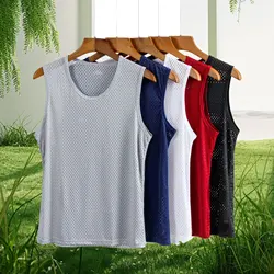 Men Ice Silk Vest Mesh Undershirt Summer Thin Tank Top Fitness Sports Sleeveless Undershirt Male Bottoming Gym Running Vest Hot