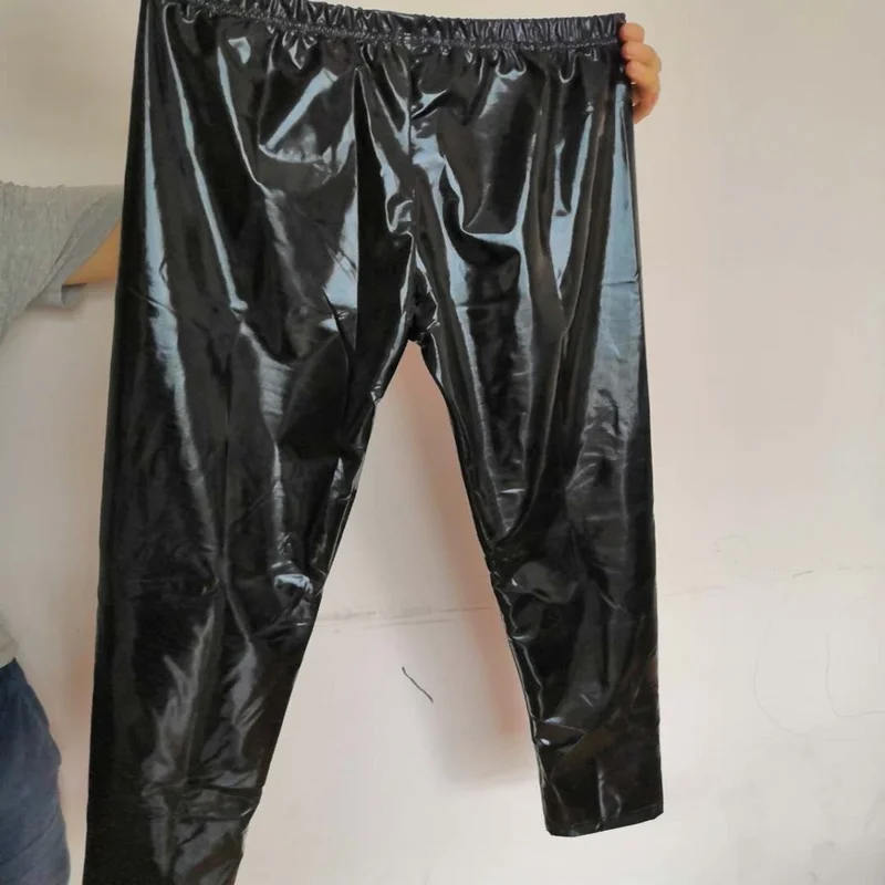 Black Leggings Shinny Pencil Elastic Trousers Unisex Men Summer New High Waist PU Leather Thin Pants