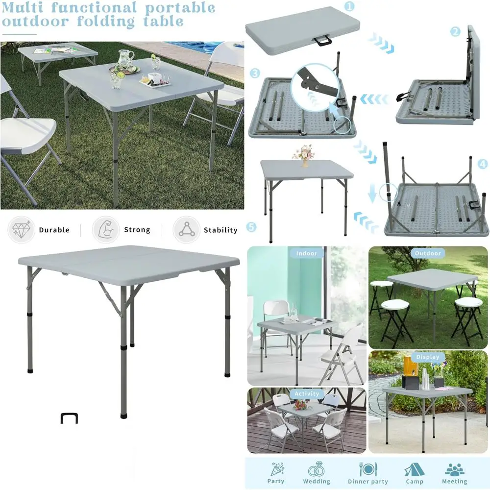 

Портативный складной карточный столик — 34 квадратных, для использования на открытом воздухе и в помещении, столешница из ПНД с металлическим каркасом, серый