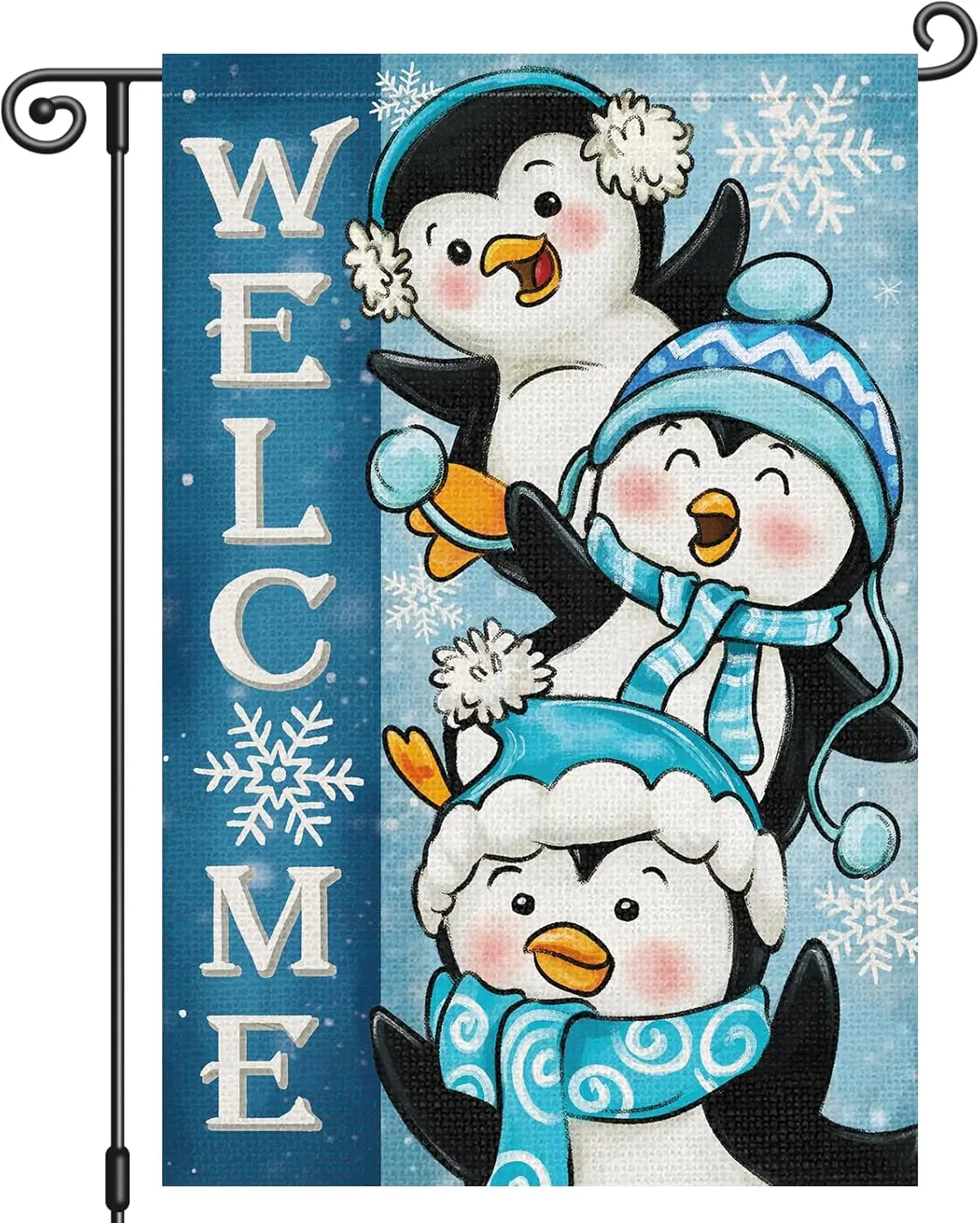 Louise Maelys Winter Penguin Garden Flag Welcome Snowy 12x18 Inch Double Sided Holiday Christmas Xmas Seasonal Small Burlap  ZZM