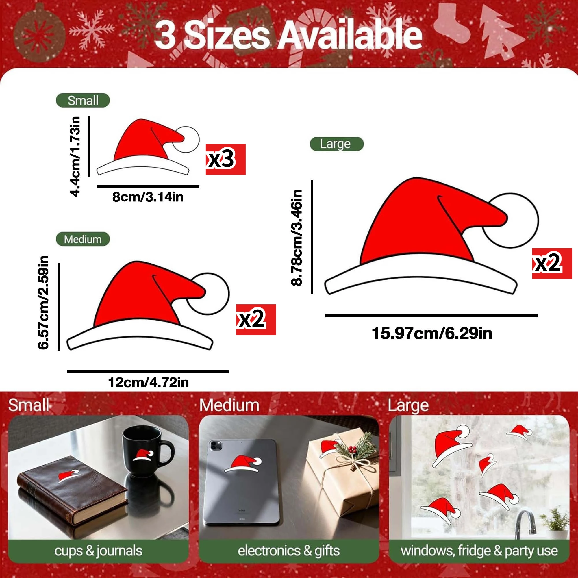 7PCS Santa Hat Christmas Car Stickers Waterproof  for Tesla Toyota Honda Ford BMW Motorcycle Universal Christmas Gift Decoration