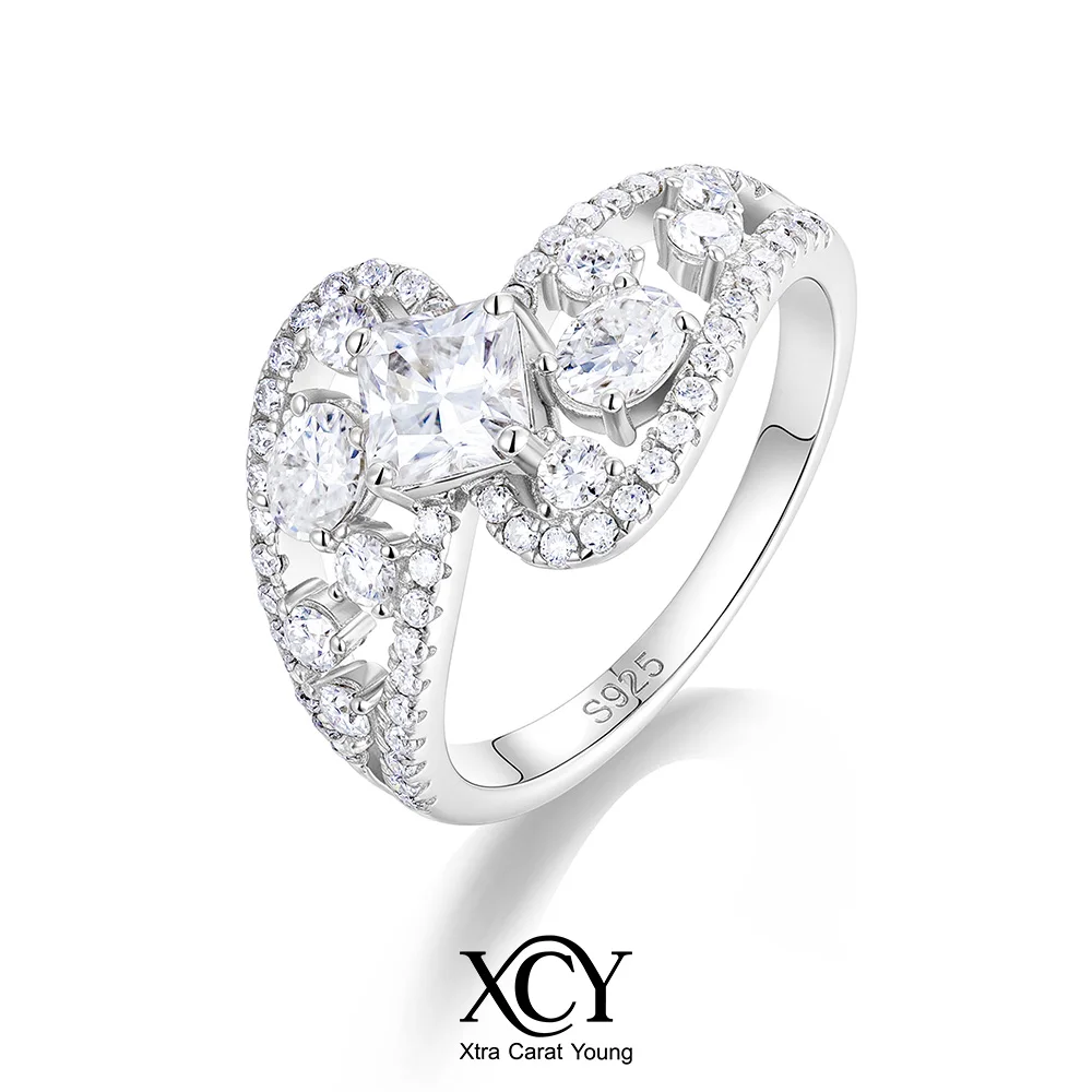 XCY Sparkling Oval & Radiant Cut Moissanite Ring for Women S925 Sterling Silver Statement Rings Wedding Fine Custom Jewelry