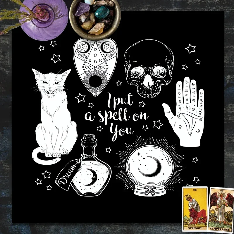 Tarot Cloth Cat Skull Spell Design Velvet Cloth Fortune Telling Board Game Mat Polyester Printed Home Decor Yoga Altar Cloth