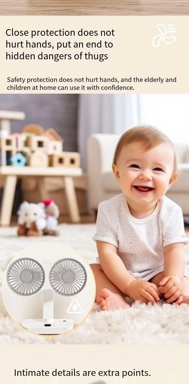 Rechargeable Desk Fan With Double Head And Digital Display_voghion.com