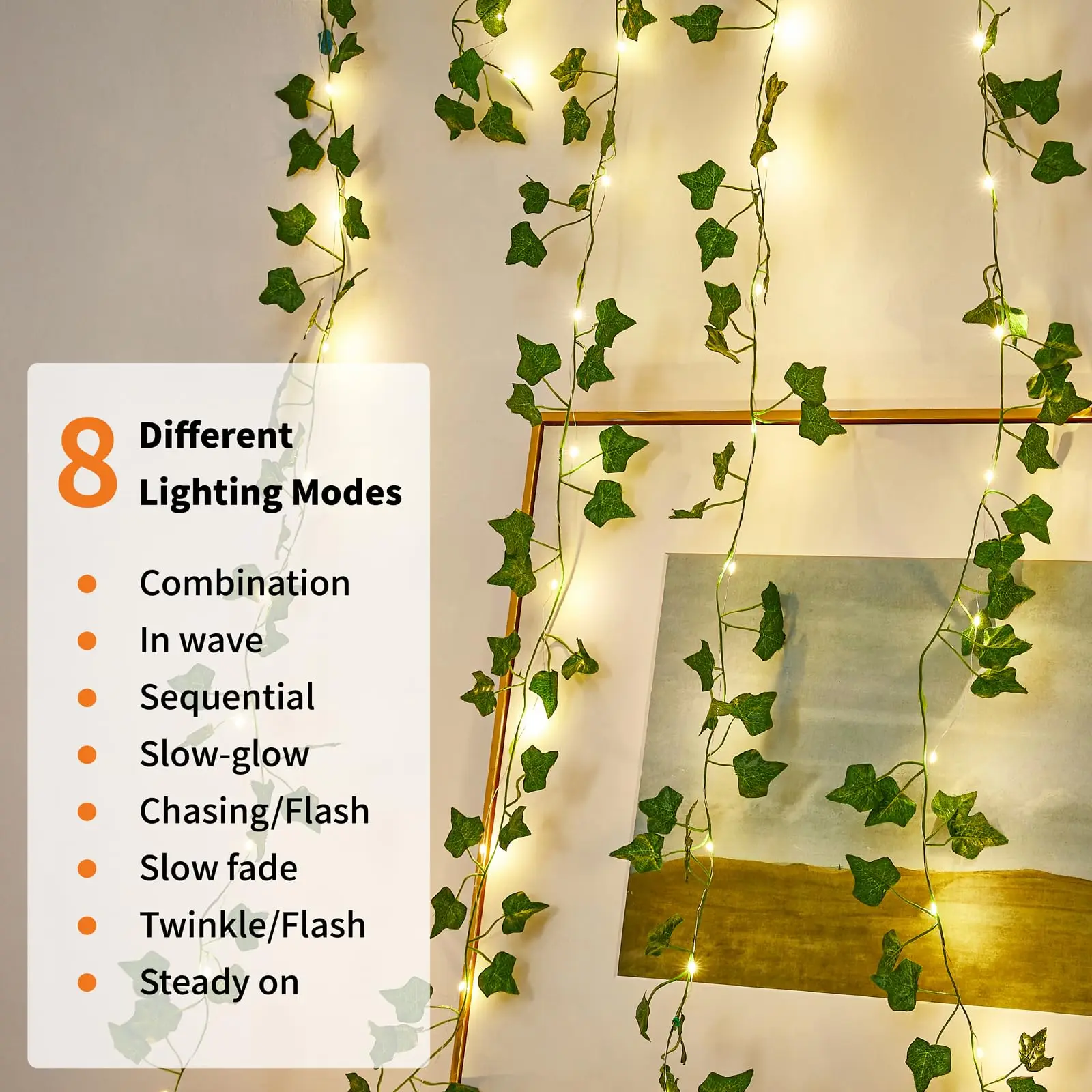 Solar String Light Outdoor 33FT 100LED Warm Wit Klimop Solar String Light 8 Modi Waterdichte Fairy Leaf Lights voor Balkon Tuin