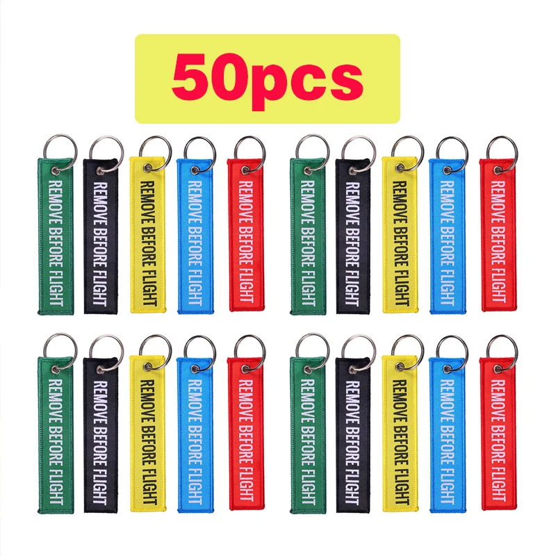 

50Pcs REMOVE BEFORE FLIGHT Embroidery Keychain Pendant Key Chain Holder Keychain for Motorcycles and Cars Jewelry Aviation Gifts