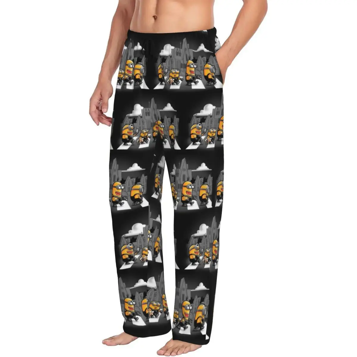 Aangepaste M-Minions Mangas pyjamabroek voor heren Leuke Anime Lounge Slaap Trekkoord Nachtkleding Bodems met zakken