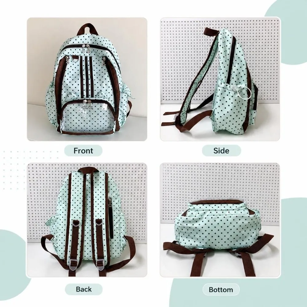 Kawaii Polka Dot Student Backpack Durable Transparent Pocket Rucksack Lightweight Multi‑pocket Backpack School