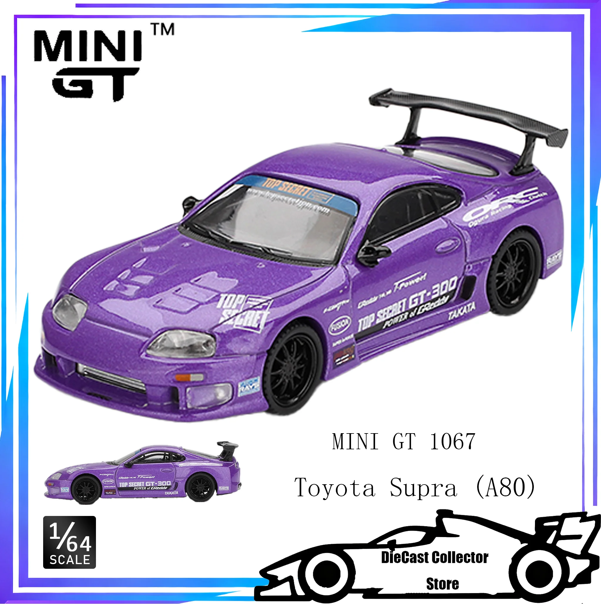 ميني GT 1/64 تويوتا سوبرا (A80) توب سيكريت GT-300 توب سيكريت بيربل يحتوي على عبوة نفطة سبيكة نموذج سيارة هدية #1