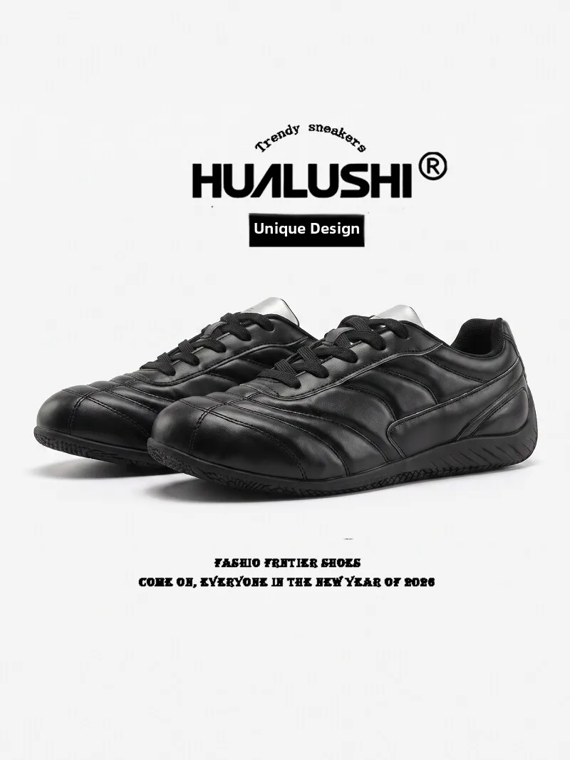 Black Casual Racing Commuter Shoes Dequan Men's Fashion Single Shoes Korean Style PU Leather Mesh Inner Breathable Sporty