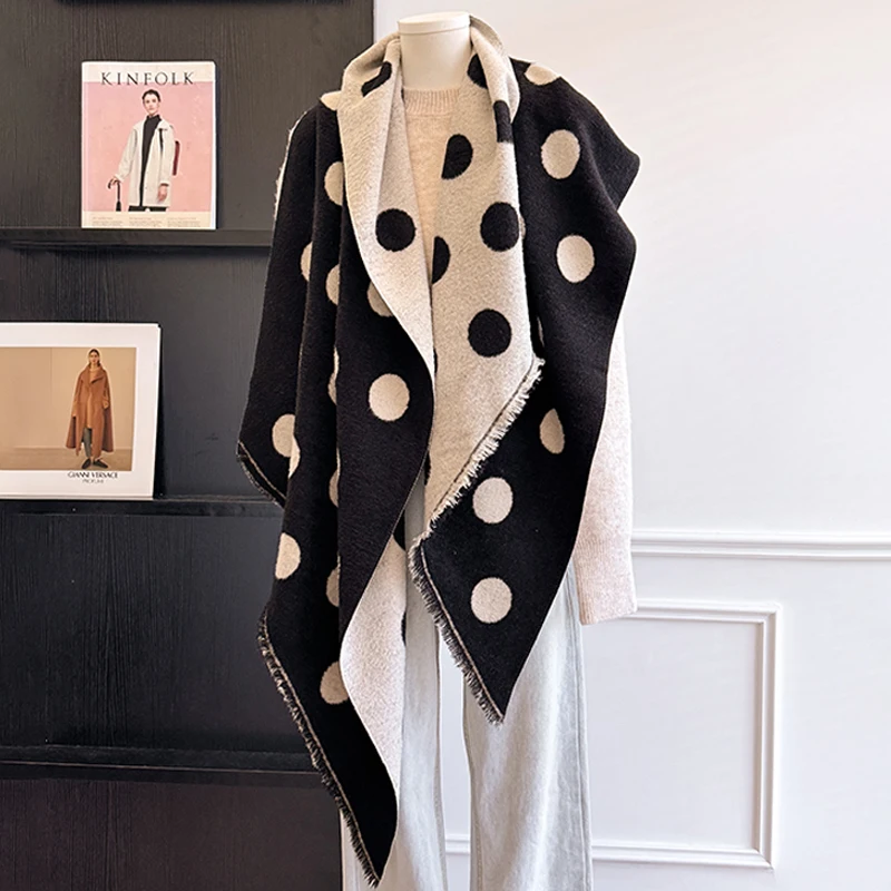 Damen-Kaschmirschal der Luxusmarke 2025, warmer Winter-Pashmina-Schal mit Quasten, gestreift und gepunktet, bedruckt, Foulard und Poncho – Detail 13