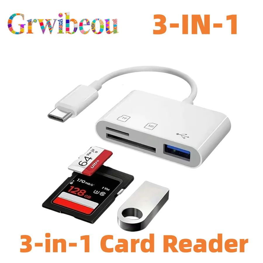 3-in-1 Type-C Adapter TF SD High-Speed Memory Card Reader OTG USB C USB 2.0 Connector for MacBook IPad Huawei USB Type Adapter