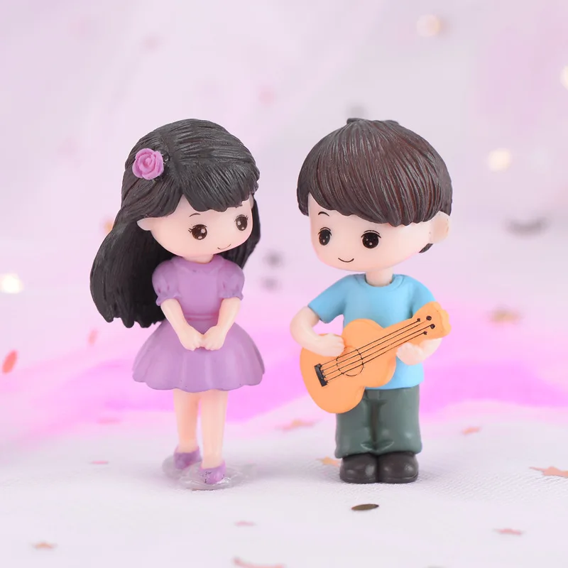 Guitar Couple Lover Miniature Figurines Boy Girl Dating Character Garden Ornament Wedding Decoration Cake Car Home Modern Craft view 5