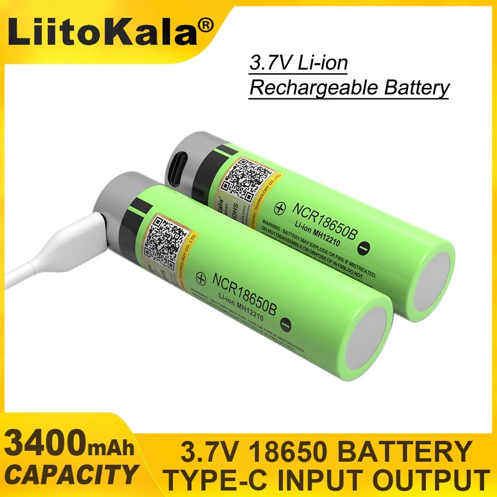 4 قطعة LiitoKala NCR18650B USB شحن 18650 ليثيوم أيون 3400 مللي أمبير بطارية ليثيوم سعة كبيرة 3.7 فولت ، تستخدم للتحكم عن بعد