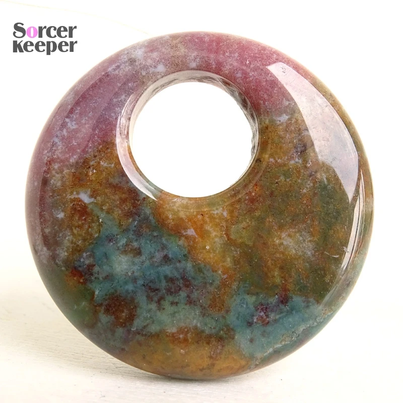 Round Shape Donut Natural Moss Agate Gemstone Fashion Jewelry Agate Ping Buckle Colares Pendant Necklace Best Friend Gift BQ317