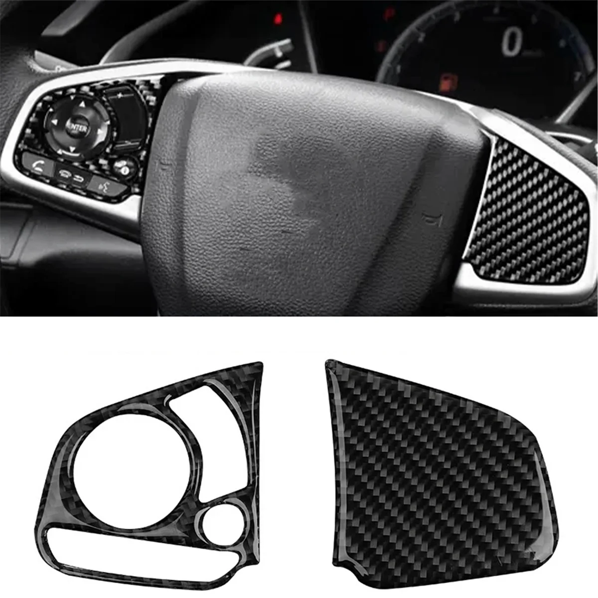 2PCS Car Styling Carbon Fiber Steering Wheel Panel Cover Trim for Honda Civic 10Th Gen 2016 2017 2018 2019 2020 2021