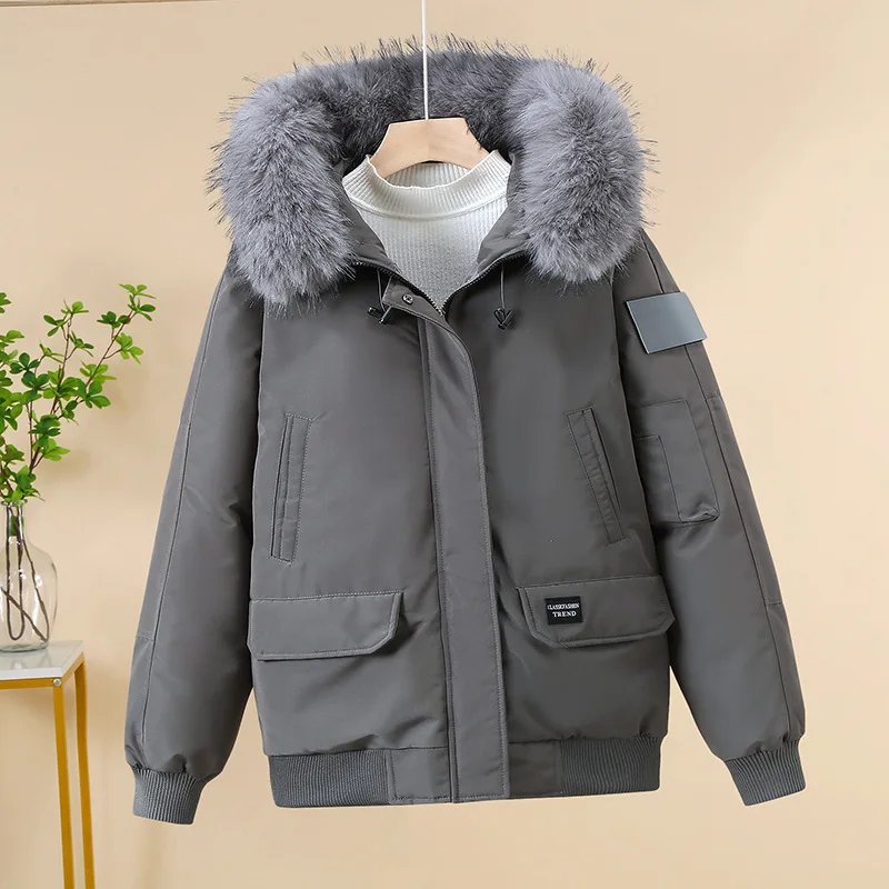 

2025 New Thick Short Women's Winter Jacket Coat Clothes Warm Fur Hooded Down Cotton Jacket Casual Cropped Parkas Outwear