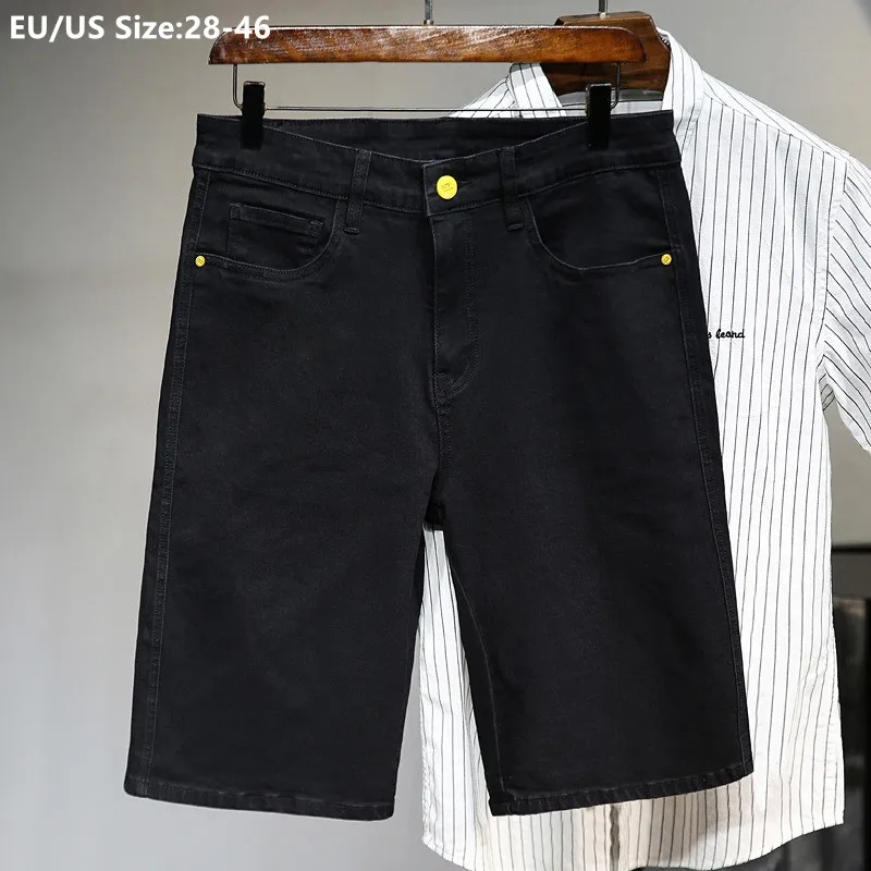 Men Black Denim Shorts Summer Half Trousers Stretched Loose Knee Length Thin Plus Size 42 44 46 Cowboy Male Oversized Jeans