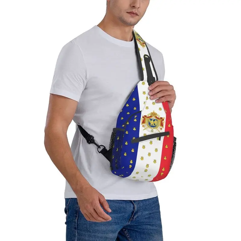 Royal Standard Napoleón Francia bandera Sling Bag imperio francés Escudo de Armas hombro pecho mochila cruzada viaje senderismo Daypack