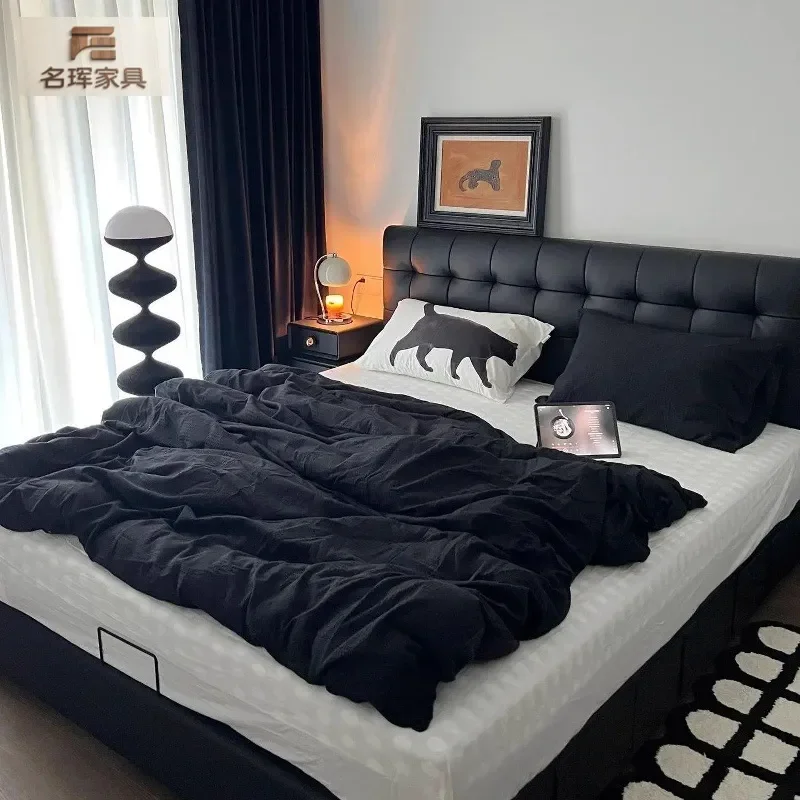 Modern Simple Leather Bed Light Luxury Nordic Retro Italian Minimalist Master Bedroom Furniture High Quality Wedding Bed