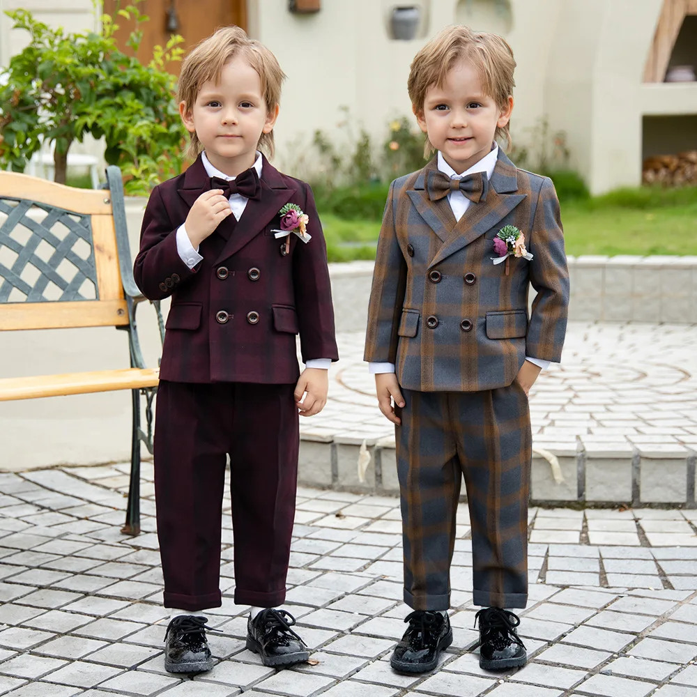 Trajes de estilo británico para niños, trajes de hermano familiar a cuadros, guapo, uniforme escolar para niños de 1 a 12 años, disfraz de anfitrión