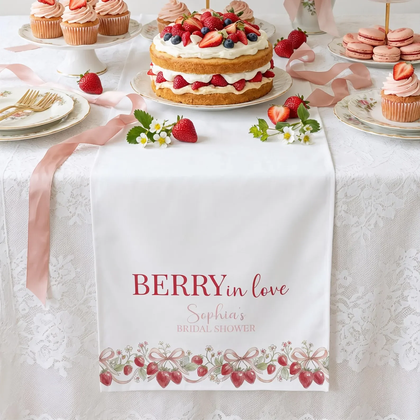 Berry in Love Bridal Shower Table Runner Strawberry Bridal Shower Decorations Coquette Strawberry Party Decorations