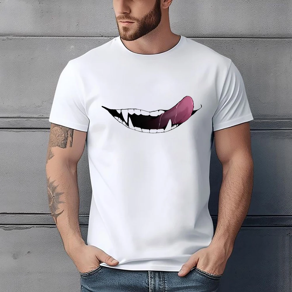 

FPACE Monster Mouth Printed T-shirt Vintage Evil Smile Men t shirt Hip Hop Men's Clothing Women Oversized t-shirt