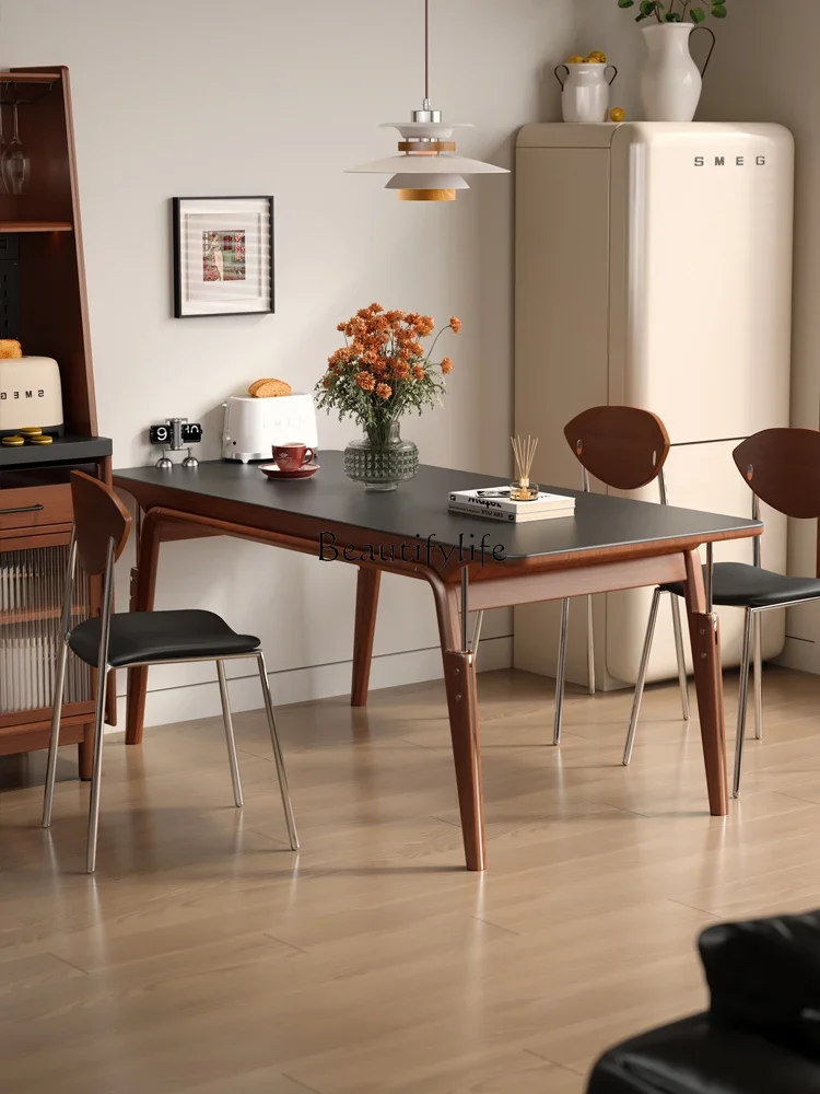 

ls 51 Solid wood rock slab dining table Small apartment household medium antique retro rectangle