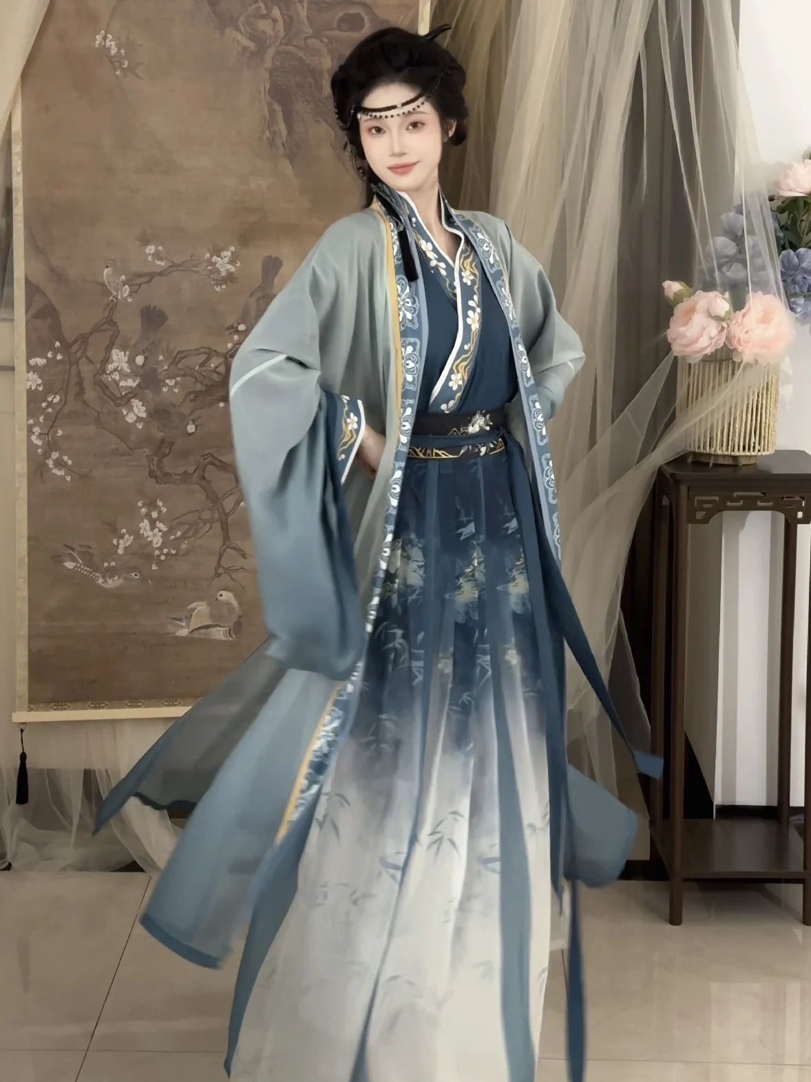 

HanTing Ji Men Spring Autumn Large Sve Collar Matched Set Waist Length Men's Sle Hanfu Traditional Chinese Clothing