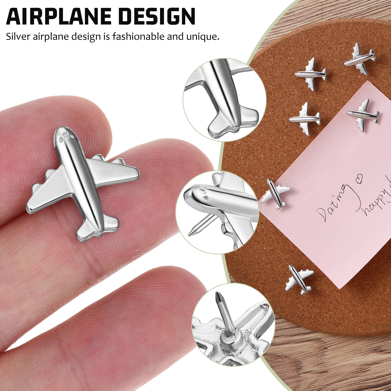 24 Pcs Pin Metal Airplane Office Black Hooks Corkboard Push for Bulletin Pushpins Wall