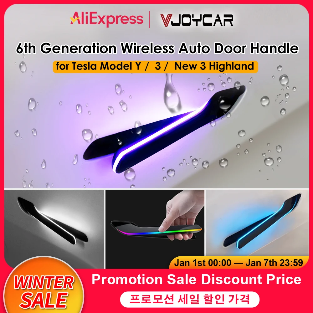 2024 Newest 6th Generation Wireless Auto Door Handle for Tesla Model Y 3 / 3 Highland Colorful LED Lights 4-Door Handlebar