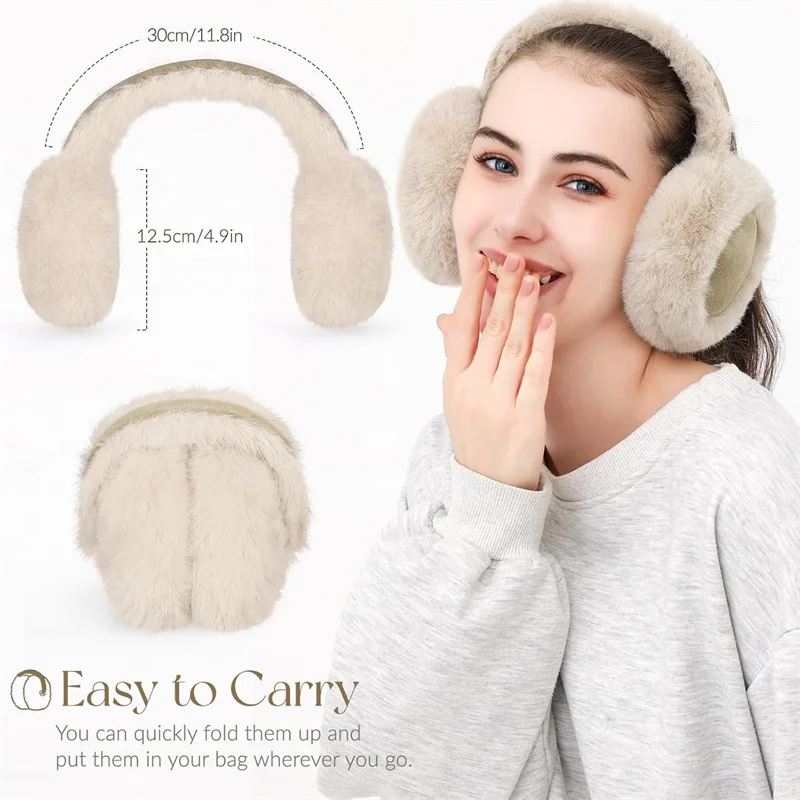 Women Suede Plush Earmuffs Wool Solid Plush Warm Outdoor Skiing Cycling Windproof Cold-Proo Winter Fluffy Ear Muffs Earflap